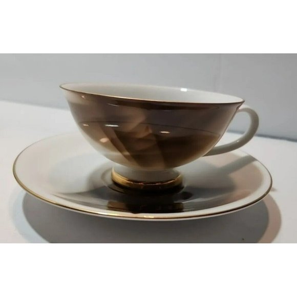 Vtg KRN Handpainted Teacups And Saucers Brown & White China (4) Extremely Rare - Picture 4 of 13